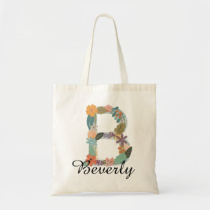 Personalised Floral Monogram Custom Name Botanical Tote Bag