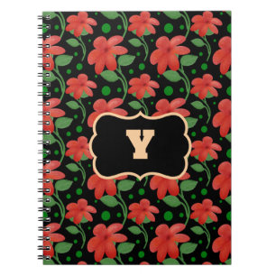 Personalised Floral Monogram Design   Red Flower  Notebook
