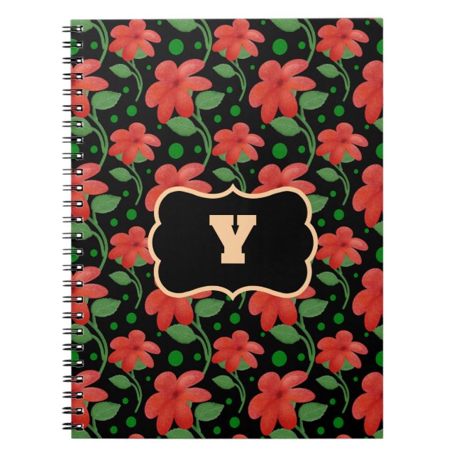 Personalised Floral Monogram Design | Red Flower  Notebook (Front)