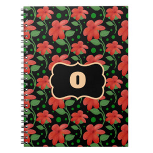 Personalised Floral Monogram Design   Red Flower  Notebook