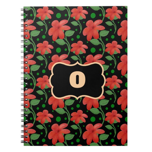 Personalised Floral Monogram Design | Red Flower  Notebook (Front)