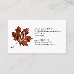 Personalised Floral Monogram Fall Maple Leaf Business Card