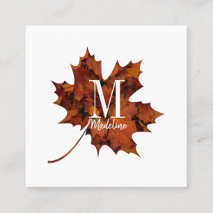Personalised Floral Monogram Fall Maple Leaf Square Business Card