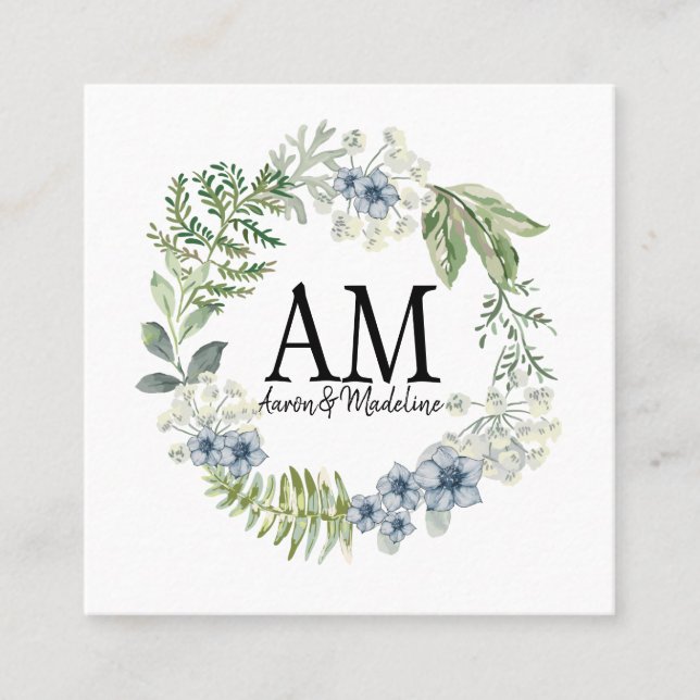 Personalised Floral Monogram Forest Flowers Square Business Card (Front)