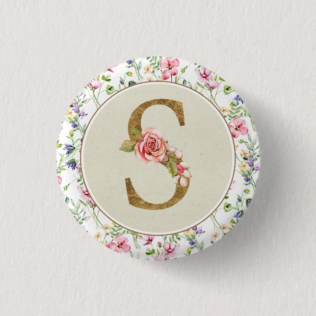 Personalised Floral Monogram, From A to Z  3 Cm Round Badge (Front)