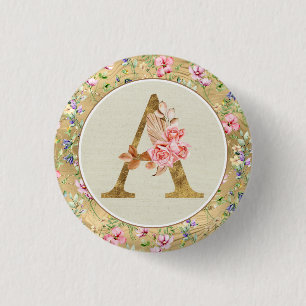 Personalised Floral Monogram, From A to Z  3 Cm Round Badge