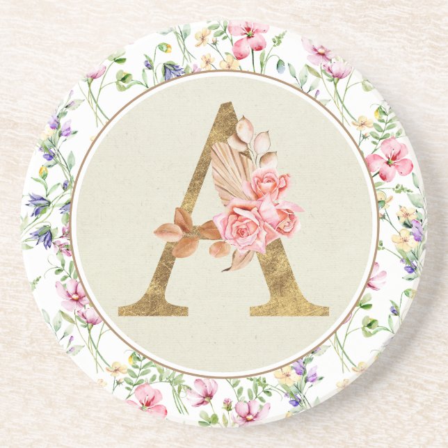 Personalised Floral Monogram, From A to Z Coaster (Front)