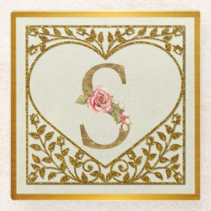 Personalised Floral Monogram, From A to Z Glass Coaster
