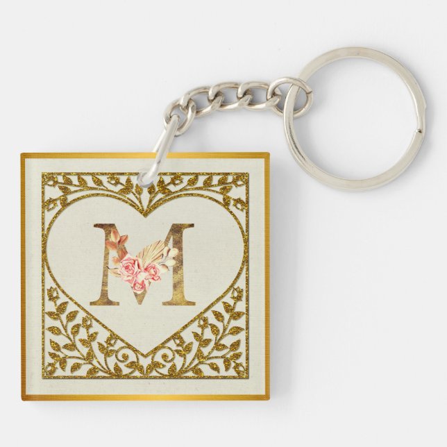 Personalised Floral Monogram, From A to Z  Key Ring (Back)