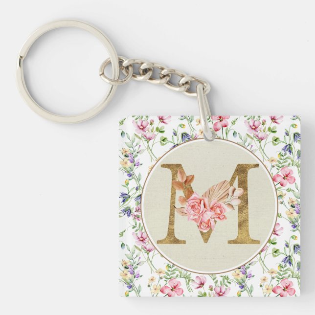 Personalised Floral Monogram, From A to Z  Key Ring (Front)