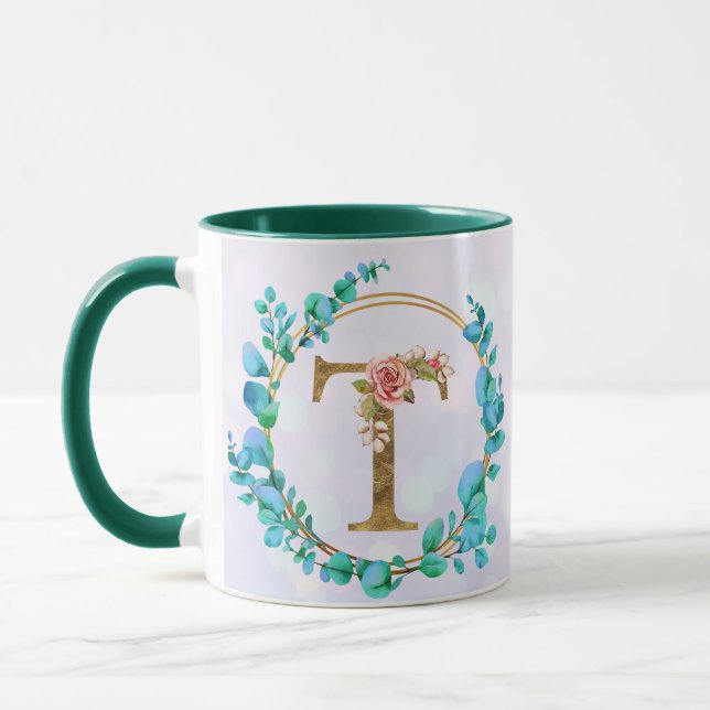 Personalised Floral Monogram, From A to Z Mug (Left)