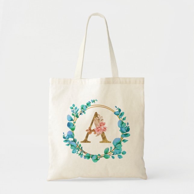 Personalised Floral Monogram, From A to Z Tote Bag (Front)
