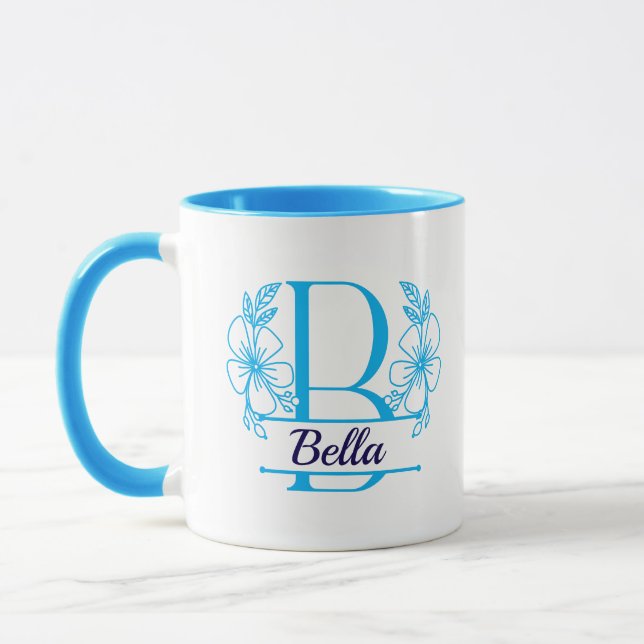 Personalised Floral Monogram Letter B Mug - Custom (Left)