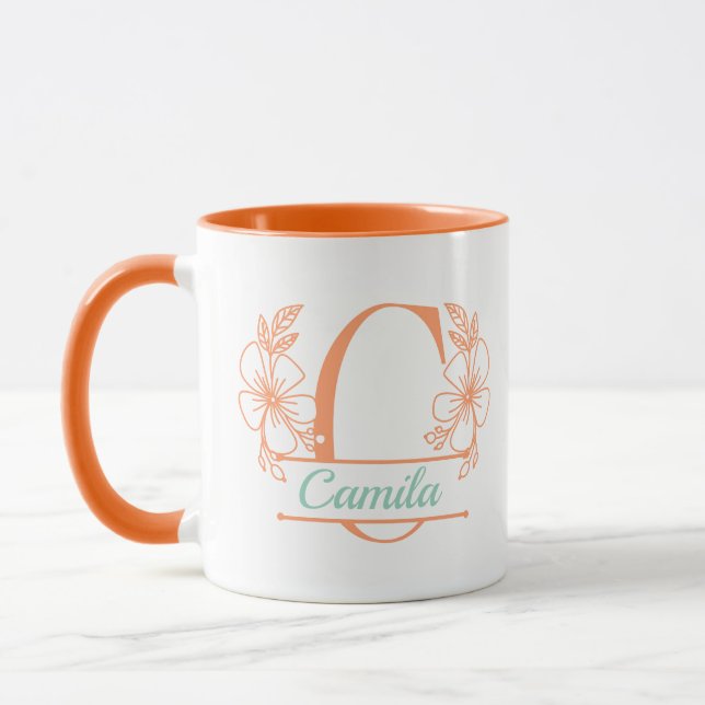 Personalised Floral Monogram Letter C Mug - Custom (Left)