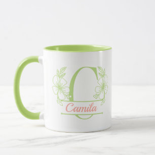 Personalised Floral Monogram Letter C Mug - Custom