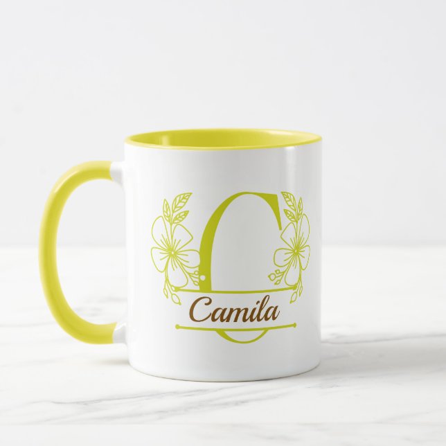 Personalised Floral Monogram Letter C Mug - Custom (Left)