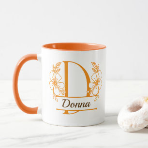 Personalised Floral Monogram Letter D Mug - Custom
