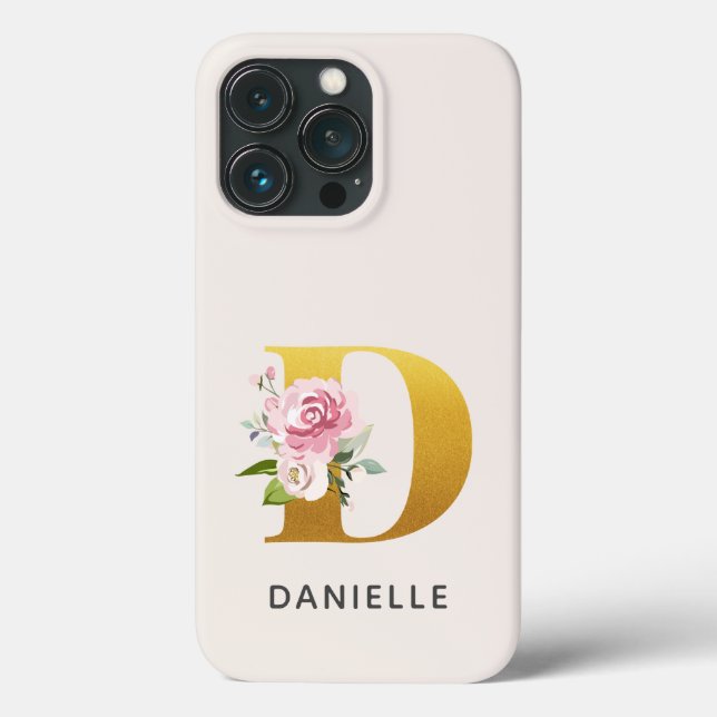 Personalised Floral Monogram Letter D Name Case-Mate iPhone Case (Back)