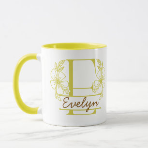 Personalised Floral Monogram Letter E Mug - Custom