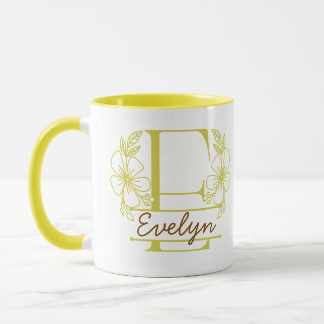 Personalised Floral Monogram Letter E Mug - Custom (Left)