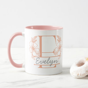 Personalised Floral Monogram Letter E Mug - Custom