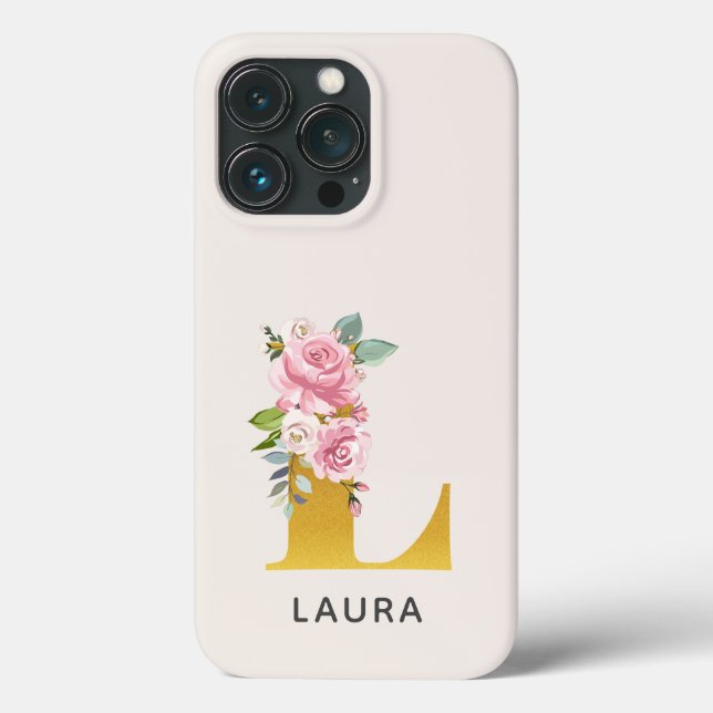 Personalised Floral Monogram Letter L Name Case-Mate iPhone Case (Back)