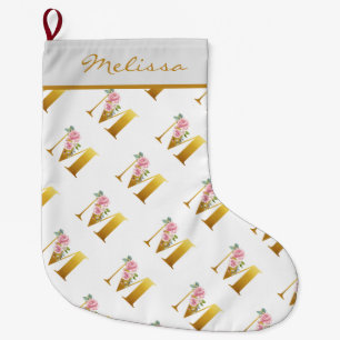 Personalised Floral Monogram Letter M Botanical Large Christmas Stocking