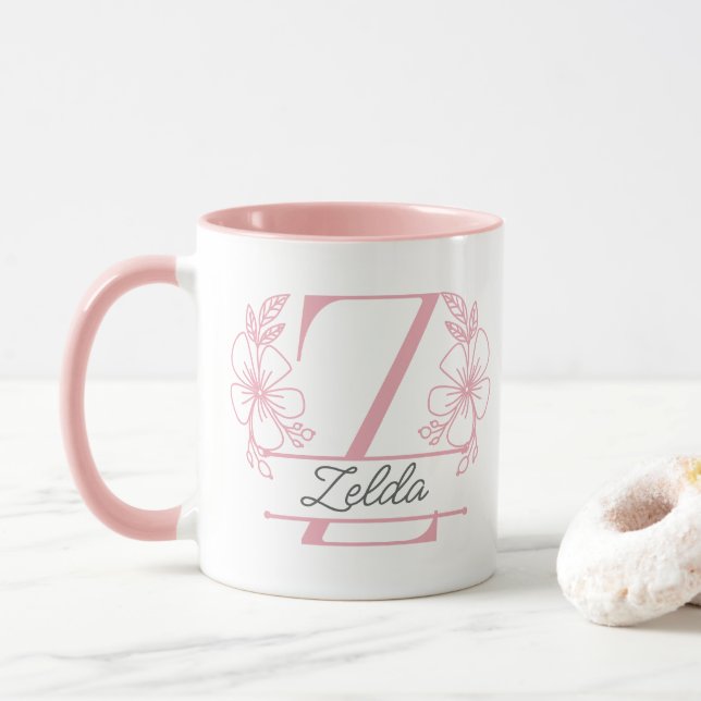 Personalised Floral Monogram Letter Z Mug - Custom (With Donut)