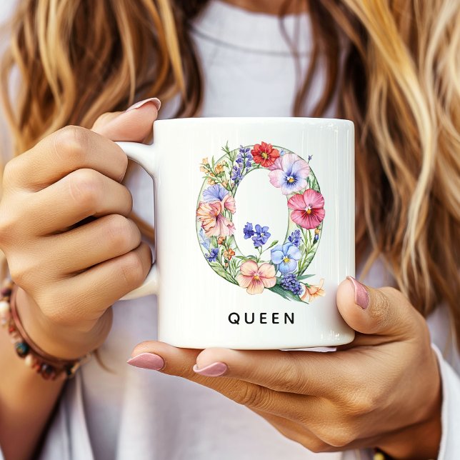 Personalised Floral Monogram Mug Gift for Her Mum (floral alphabet mug gift for her, custom mug birthday gift wife, floral monogram graduation for girl)