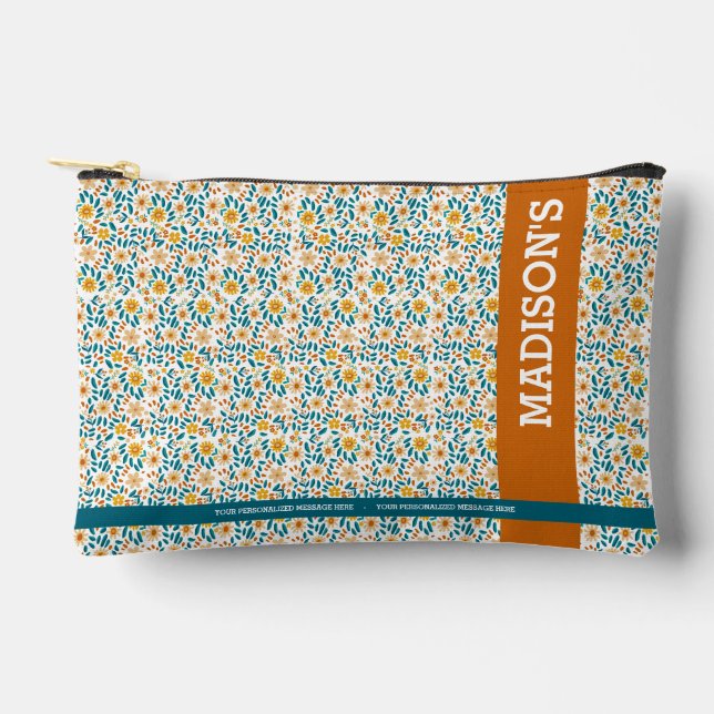 Personalised Floral Monogram & Name  Accessory Pouch (Front)