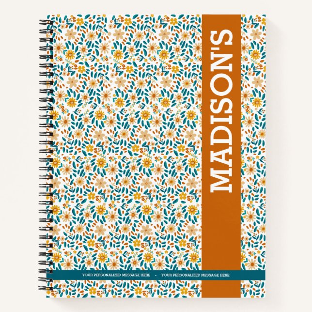 Personalised Floral Monogram & Name  Notebook (Front)