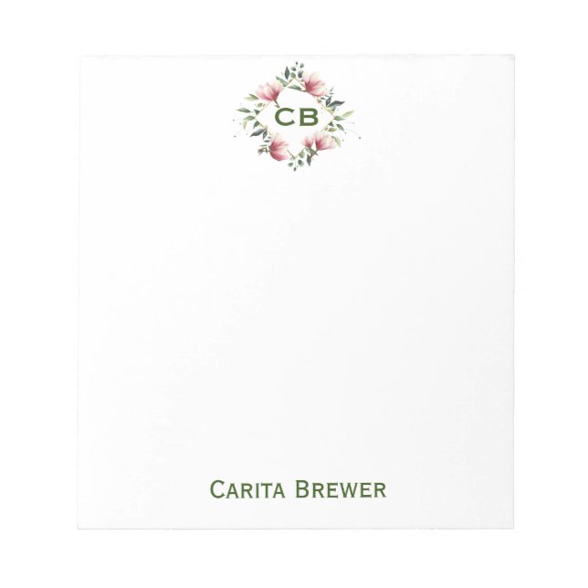 Personalised Floral Monogram Notepad (Front)