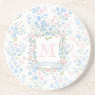 Personalised Floral Monogram Sandstone Coaster