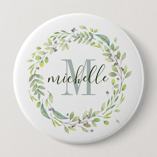 Personalised Floral Monogram Soft Summer Foliage 10 Cm Round Badge (Front)
