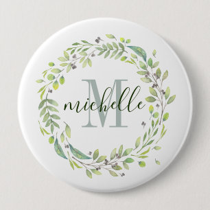 Personalised Floral Monogram Soft Summer Foliage 10 Cm Round Badge
