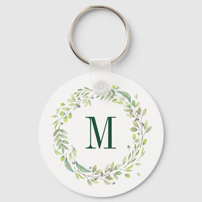 Personalised Floral Monogram Summer Foliage Key Ring (Front)