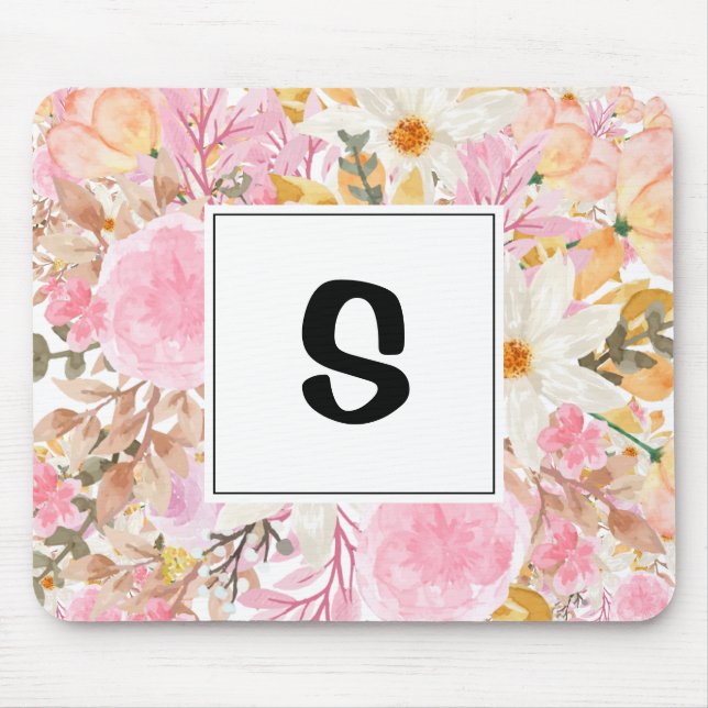 Personalised Floral Monogram with Initial Mouse Pad (Front)