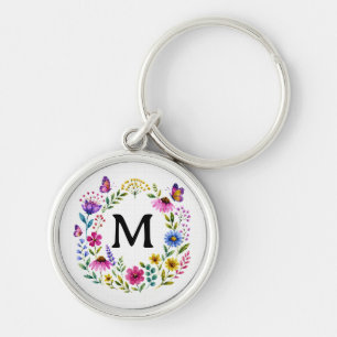 Personalised Floral Monogram Wreath Key Ring