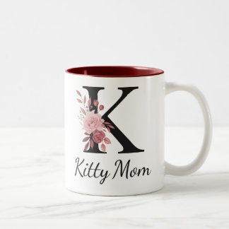 Personalised Floral Mug – Letter K with Name Kara