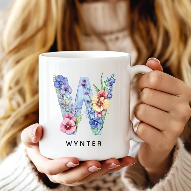 Personalised Floral Mug Wedding Gift for Bride (Custom Mug Bridal Shower Gift for Bride, Floral Alphabet Mug Gift for Coworker Boss Bridesmaids)