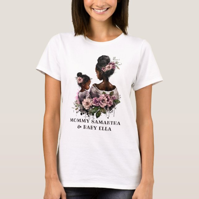 Personalised Floral Mum and Baby (2) T-Shirt (Front)