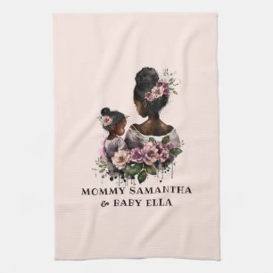 Personalised Floral Mum and Baby (2) Tea Towel