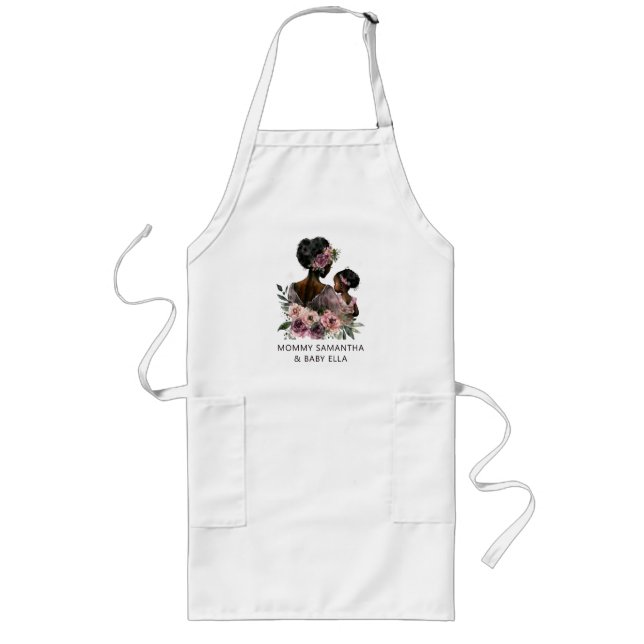 Personalised Floral Mum and Baby Long Apron (Front)