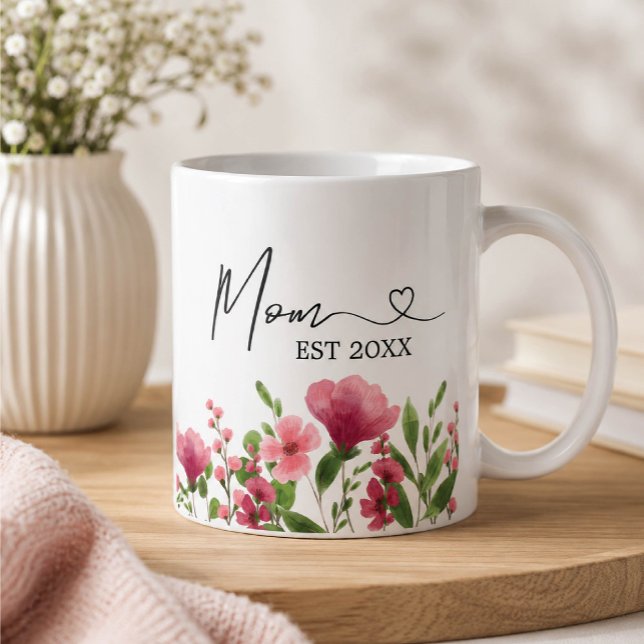 Personalised Floral Mum Mug – EST Year Gift (Creator Uploaded)
