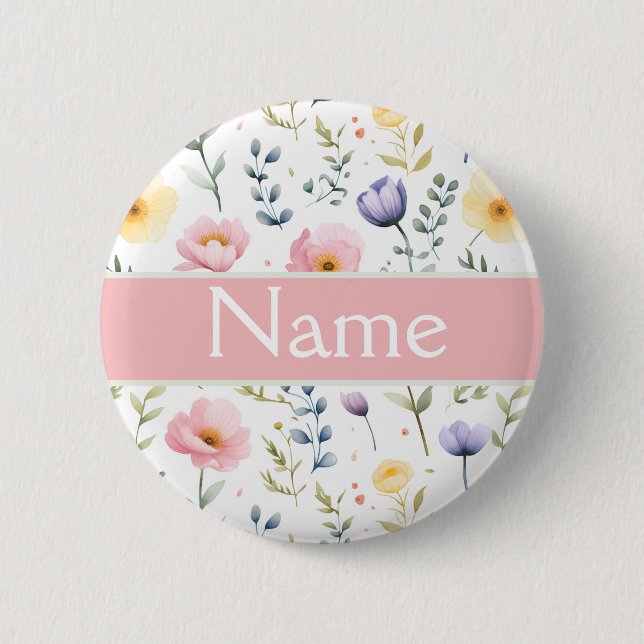Personalised Floral Name Button (Front)