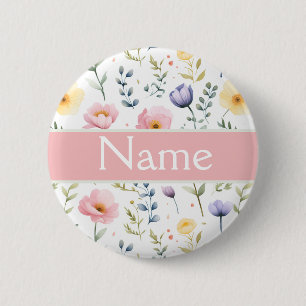 Personalised Floral Name Button