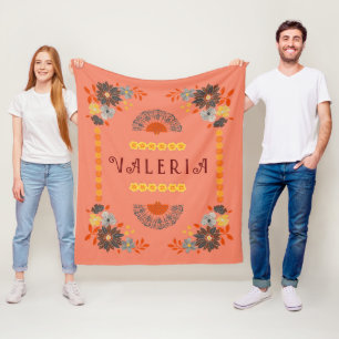 Personalised Floral Name Hispanic Fleece Blanket