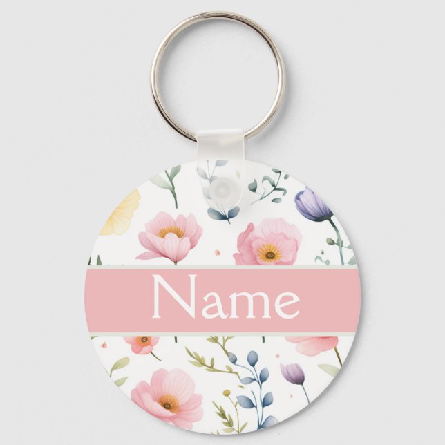 Personalised Floral Name Key Ring (Front)