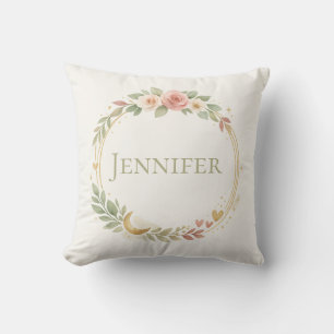 Personalised Floral Name Watercolor Flowers & Gold Cushion
