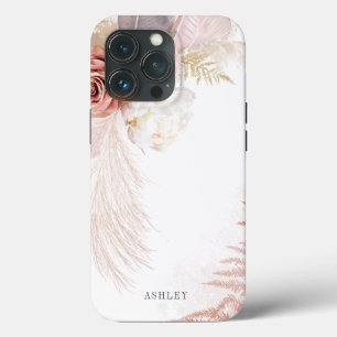 Personalised Floral Pampas Grass Boho Terracotta iPhone 13 Pro Case